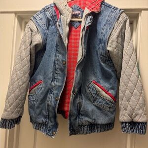 Men's Denim Jacket with Quilted Gray Sleeves